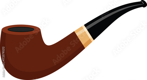Classic wooden smoking pipe with black mouthpiece and decorative band isolated on for digital or print use isolated on transparent background