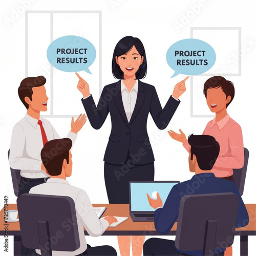 Confident Business Leader Presents Project Results to Team in Collaborative Office Meeting