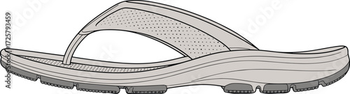 Flip flop sandal, footwear technical drawing, casual sandal design, thong strap sandal, fashion illustration, shoe construction, side view sandal, comfort footwear design