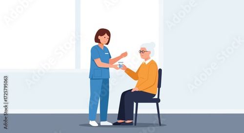 Nurse assisting an elderly woman with her bandage