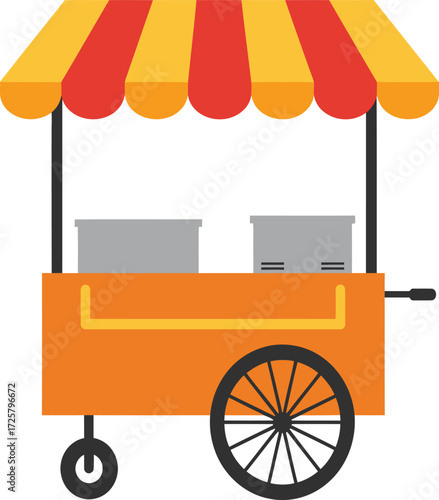 Vibrant orange food cart with striped awning selling delicious snacks outdoor isolated on transparent background