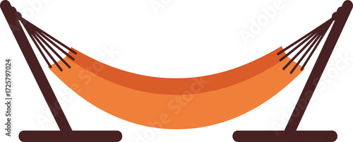 Relaxing orange hammock with sturdy dark brown stand perfect for outdoor leisure and backyard enjoyment isolated on transparent background