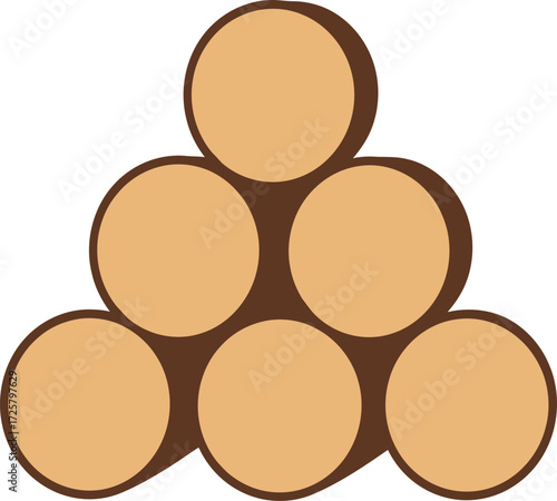 Pile of six stacked wooden logs cut ends visible natural texture timber resources forestry industry construction material woodpile isolated on transparent background