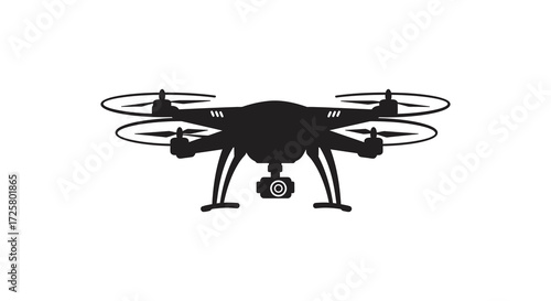 Detailed view of a black drone with spinning propellers a striking silhouette