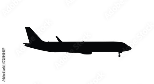 Detailed airplane side view against a white background silhouette