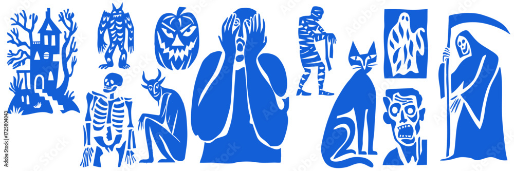 Obraz premium Abstract halloween cut out style icons of spooky design elements