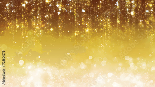 A shimmering golden background with sparkling lights and bokeh effects, creating a festive and celebratory atmosphere