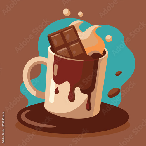 A delicious mug of hot chocolate with melting chocolate bar and whipped cream a sweet beverage for a cold day perfect for winter and autumn