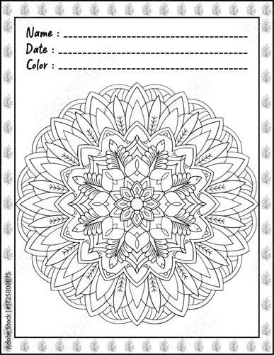 Bold and Easy Mandala Coloring Page & Book for Adults and Kid. High resolution (300 DPI), Ready to print on standard 8.5x11-(A4) inch paper With (No Bleed), Black and White. Vector illustration