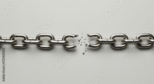 A broken chain symbolizing supply chain disruption on a neutral background