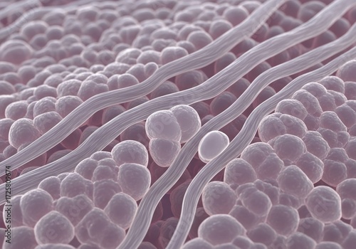 Hyper-detailed microscopic rendering of articular cartilage smooth hyaline matrix glowing chondrocytes detailed joint tissue micrograph medical biology microscopic anatomy cellular structure