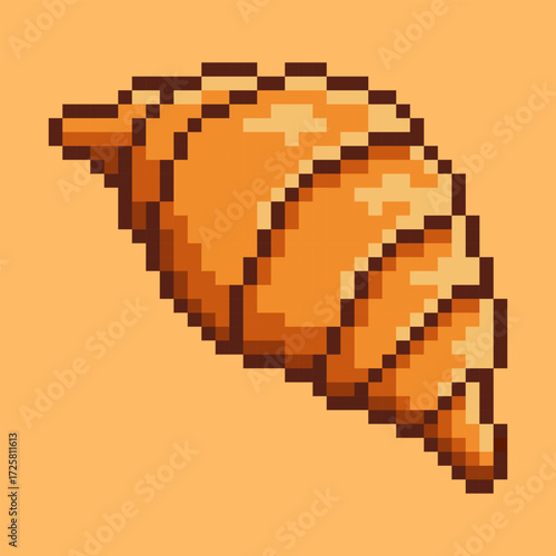 A delicious pixel art of a flaky, golden-brown croissant in a classic 8-bit retro aesthetic. This charming pastry sprite is perfect for bakery, cafe menus, breakfast-themed or food blogs
