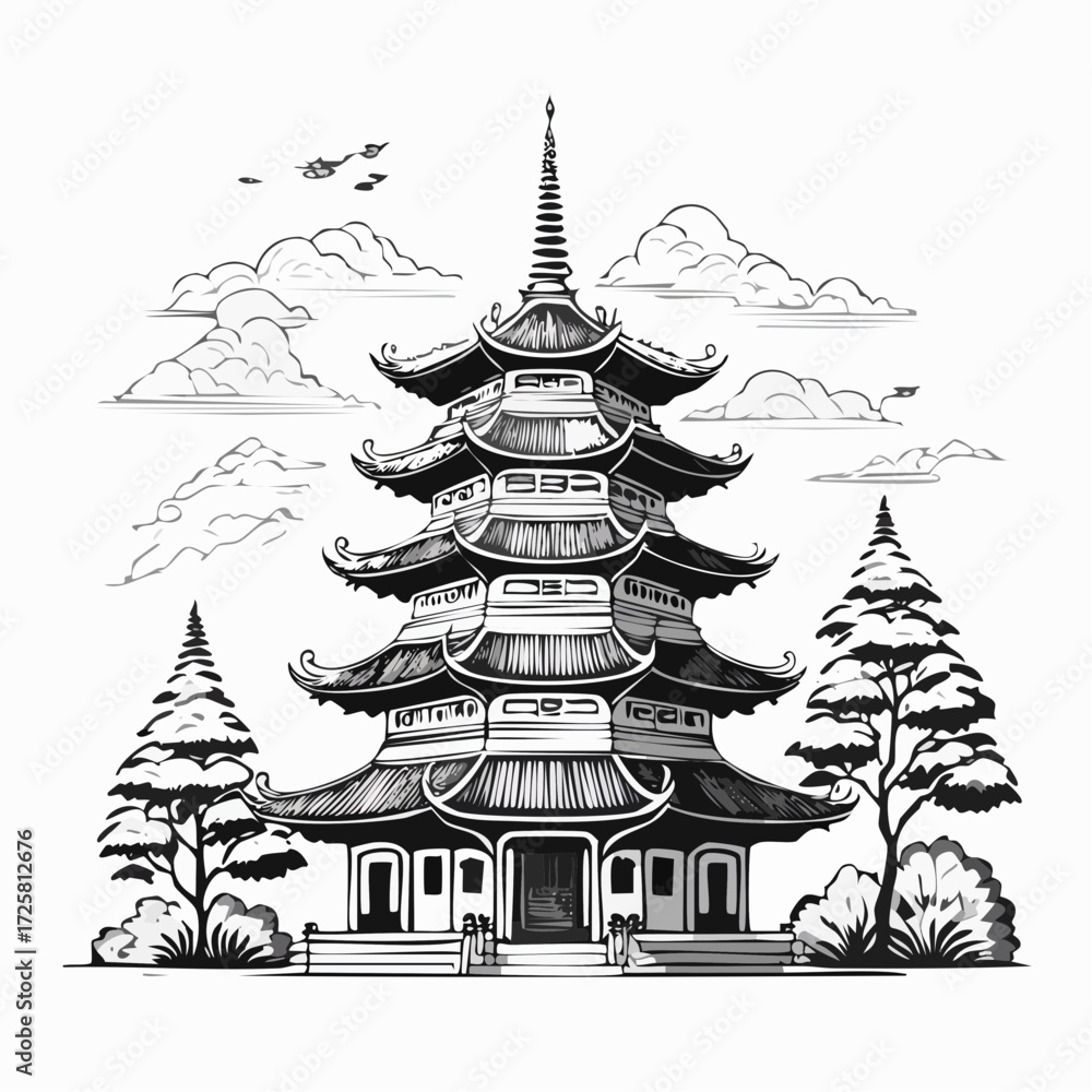 Fototapeta premium Multi-Tier Pagoda Temple