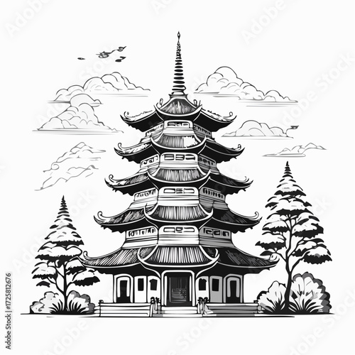 Wallpaper Mural Multi-Tier Pagoda Temple Torontodigital.ca