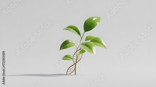 Green Plant with DNA Helix Symbolizing Nature and Science Interconnection in Modern Research