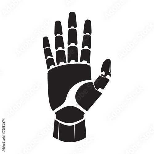 Minimalist Black Vector Icon of a Robotic Hand on White Background