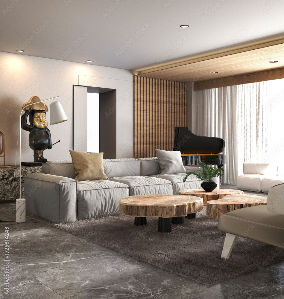 Fototapeta premium Luxury home living room, 3d render