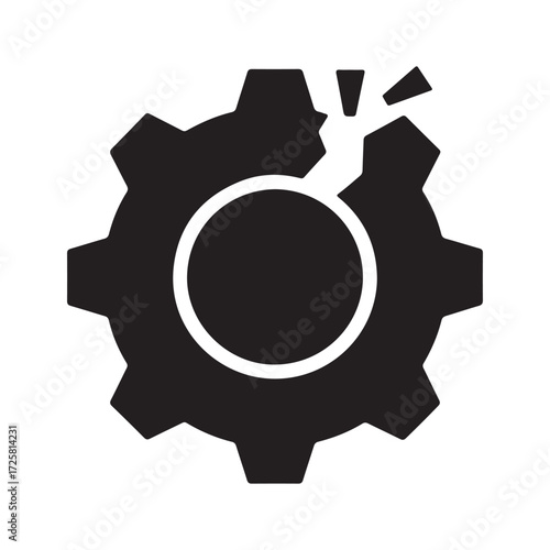 Flat Vector Black Broken Cogwheel Icon Design on White