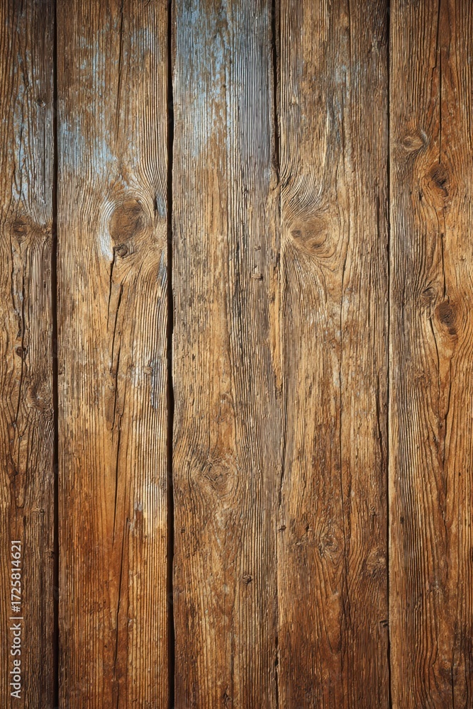 Naklejka premium Rustic weathered wooden planks with rich grain and warm brown tones for rustic setting
