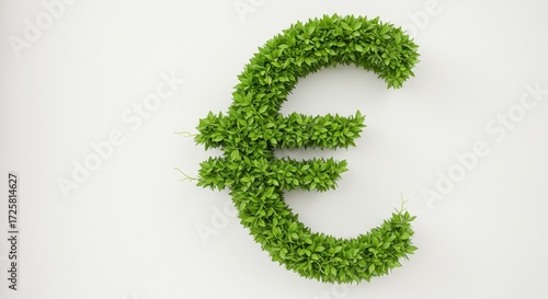 Green Euro Symbol Made of Plants - A vibrant euro symbol, crafted from lush green leaves, symbolizes growth, eco-friendly finance, sustainability, and economic prosperity.