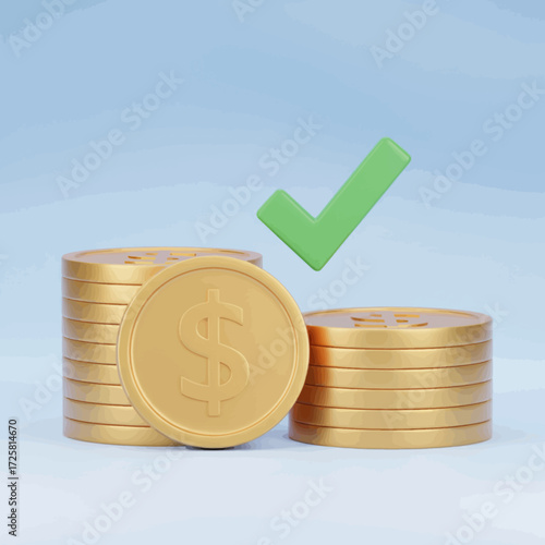 Three dimensional golden coin stacks rendered in vector art