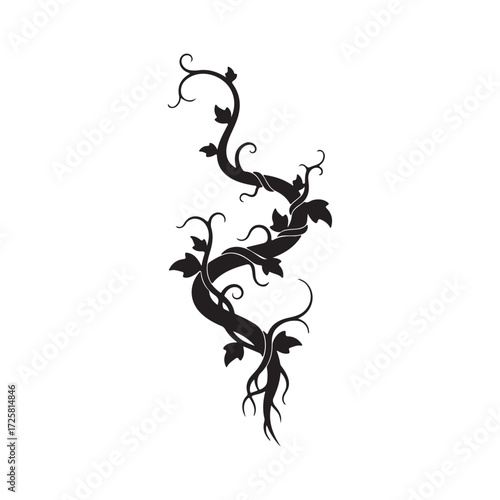Stylized Black Winding Vine Silhouette Organic Botanical Vector Design