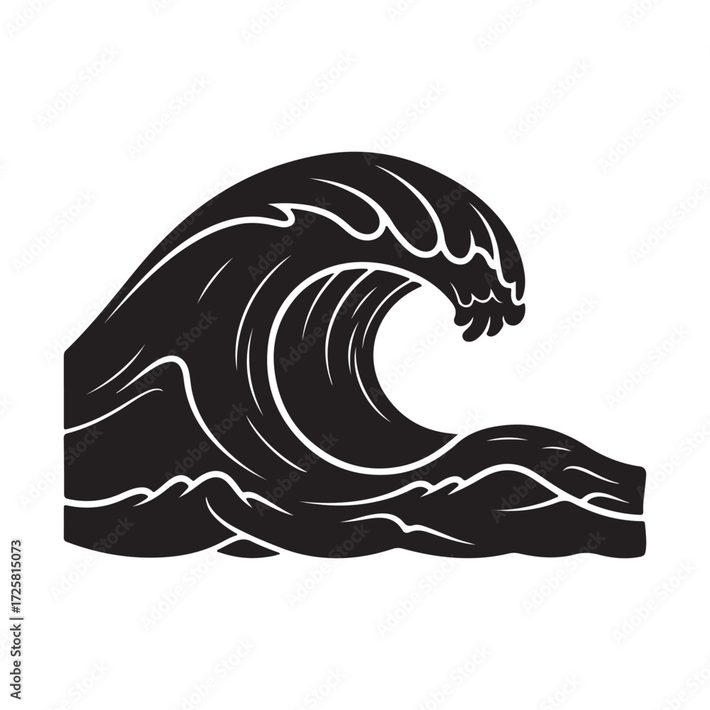 Obraz premium Stylized Black Wave Vector Icon Design on White Background