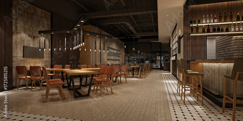 3d render of cafe restaurant interior