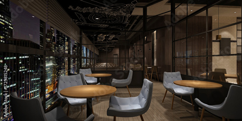 3d render of cafe restaurant interior