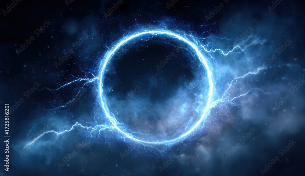 Obraz premium Electric Blue Lightning Circle in Dark Cosmic Environment