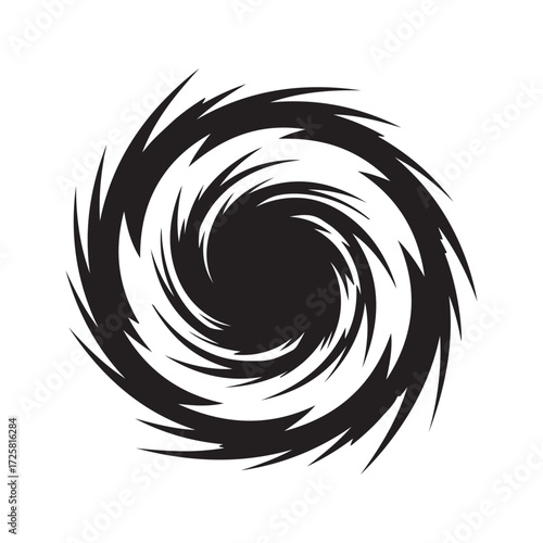 Monochrome Sharp Edged Spiral Swirl Abstract Graphic Design