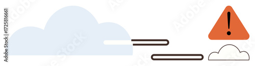 Cloud shape with an orange exclamation warning icon and directional arrows symbolizing alerts, issues, or errors. Ideal for cloud security, risk, data loss, IT caution, technology vulnerability