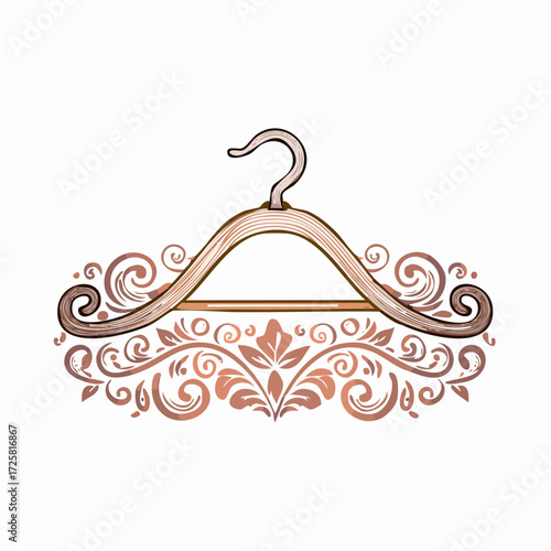 Elegant Clothing Logo Design Ornate Wooden Hanger with Floral Accents