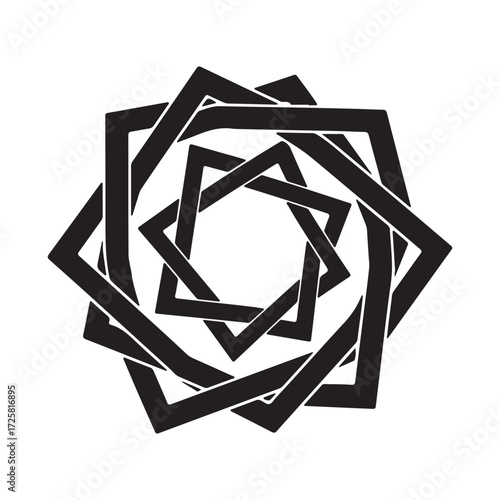 Monochrome Abstract Geometric Interlocking Squares Swirl Pattern Design