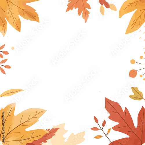 Vector design of Simple autumn background with flat design elements for a banner, featuring warm colors such as orange, yellow, and red, with gentle leaf patterns and subtle texture