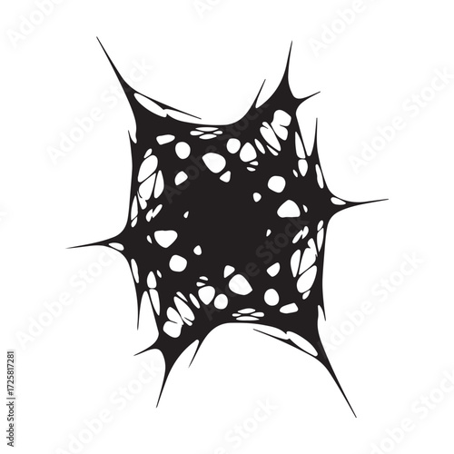 Abstract Spiky Organic Black Shape with White Holes Isolated