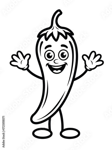 Happy cartoon chili pepper character with open arms