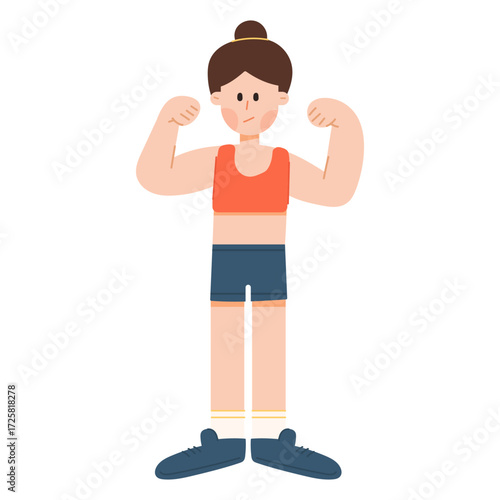 Vector cartoon illustration of a woman exercising. Bodybuilding, fitness, and healthy lifestyle concept.