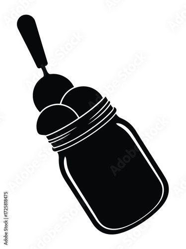 Black silhouette of ice cream in a jar with a spoon