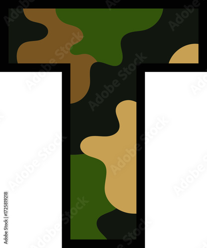 Camouflage Letter T - Military Pattern Typography 
