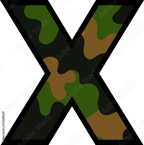 Camouflage Letter X - Military Pattern Typography 