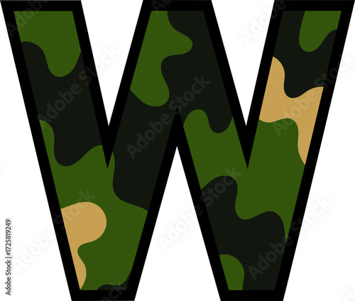 Camouflage Letter W - Military Pattern Typography 