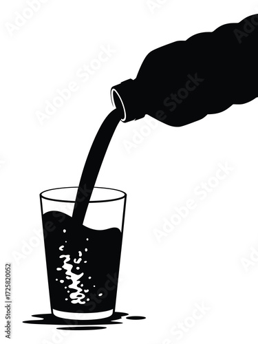 Silhouette of dark liquid being poured from bottle into glass