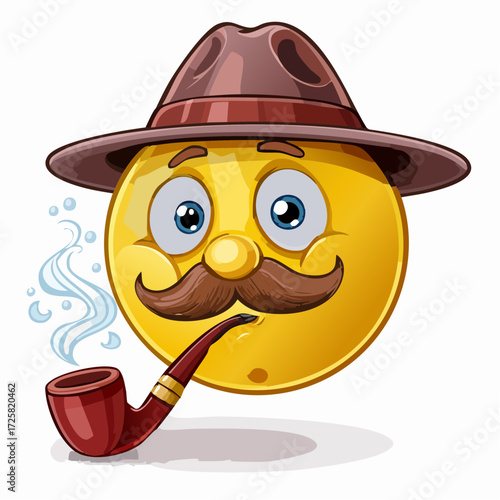 Gentleman Emoji: A distinguished emoji character, sporting a classy hat, a sophisticated mustache, and a smoking pipe, evokes a sense of classic charm and intellectualism. 