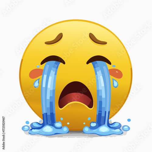 Sad Emoji: A vibrant yellow emoji sheds tears, its expression conveying deep sadness and heartbreak, in a simple yet powerful illustration.
