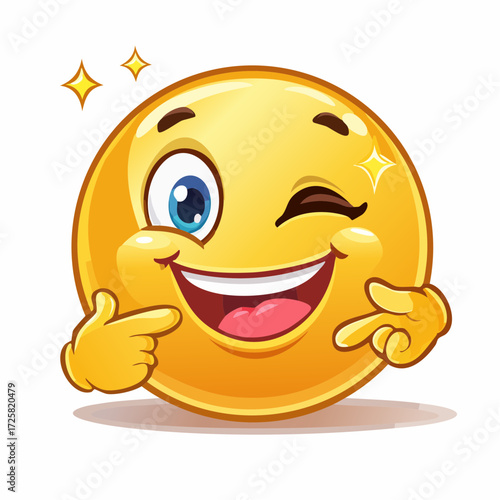 Joyful Wink: A delightful, animated emoji winks and points towards itself, capturing a playful and fun moment.