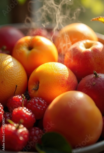 Vivid Close-Up of Luscious Fresh Fruits Glimmering in Sunlight Natural Delight Textures