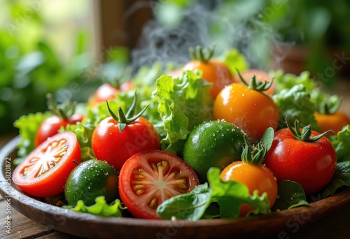 Vivid Fresh Salad Ingredients Burst with Color in a Rustic Environmental Setting