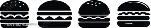 Set of Four Hamburger or Cheeseburger Silhouettes Vector 