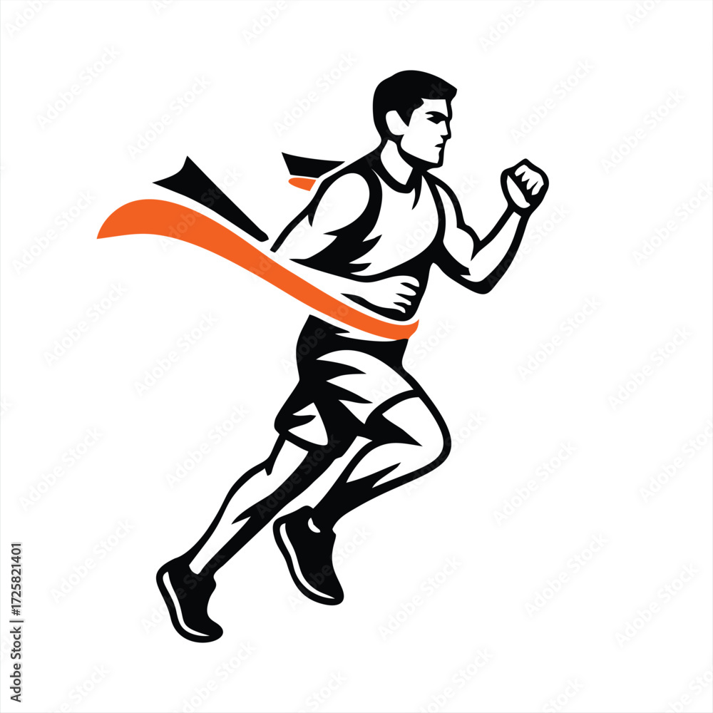 Fototapeta premium Runner Crossing Finish Line Vector Triumph Illustration